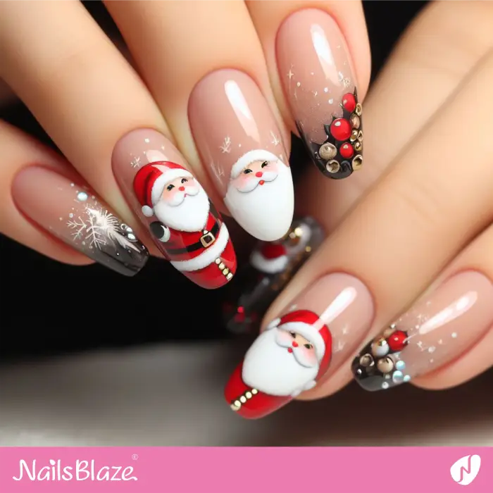Glossy French Santa Claus Nails | Christmas | Winter - NB1316